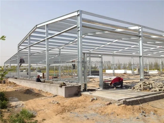 La estructura de acero galvanizado de la casa de aves de corral con equipos