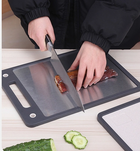 Cutting Board Anti-Friction Antibacterial Anti-Skidding Vegetable Cutting Board with Handle Stainless Steel PE Plastic Cutting Boards for Kitchen