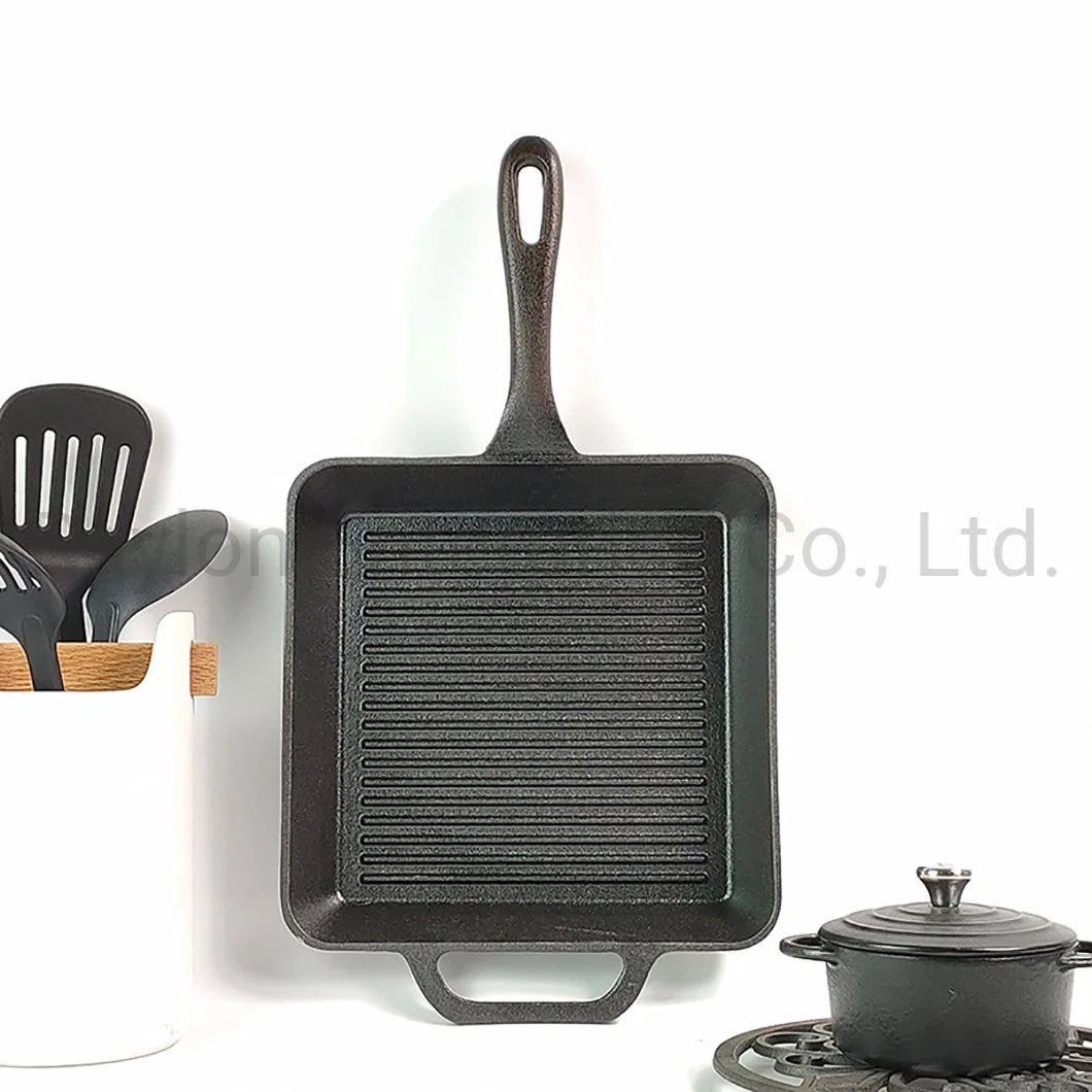 Wholesale/Supplier 23cm Pre-Seasoned Custom Cast Iron Griddle Plate Barbecue Pan Square Grill Pan Set