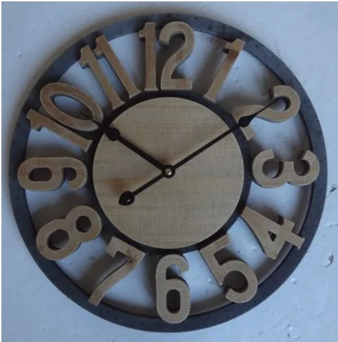 Wooden Case with Knotty Weneer Finished Natural Roman Numbers Wooden Wall Clock