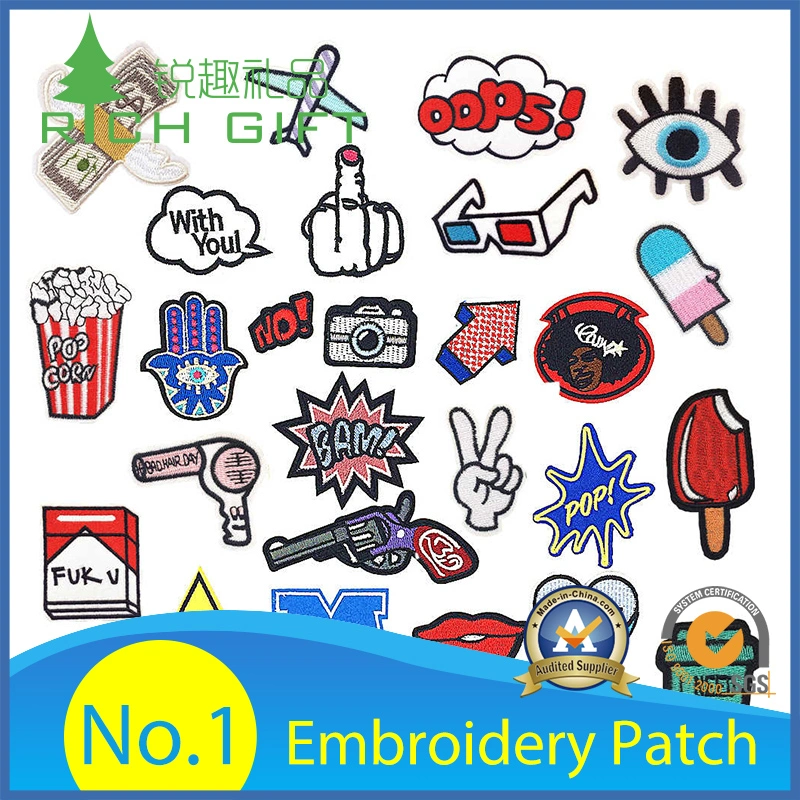 OEM High quality/High cost performance  Big Crocodile Gun Embroidery Pin Eco-Friendly Laser Cut Aviation Bird Dog Snake Number Cycling Eye Emoji Gi Sport Team Shirt Insect Woven Patch