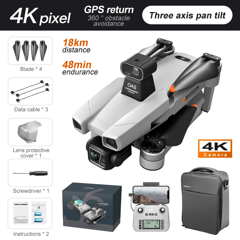 Lecteur RC à transmission d'image numérique 5 g Ae86 PRO Max GPS à double objectif 3 axes à éviter les obstacles à nacelle avec 3 Piles - gris