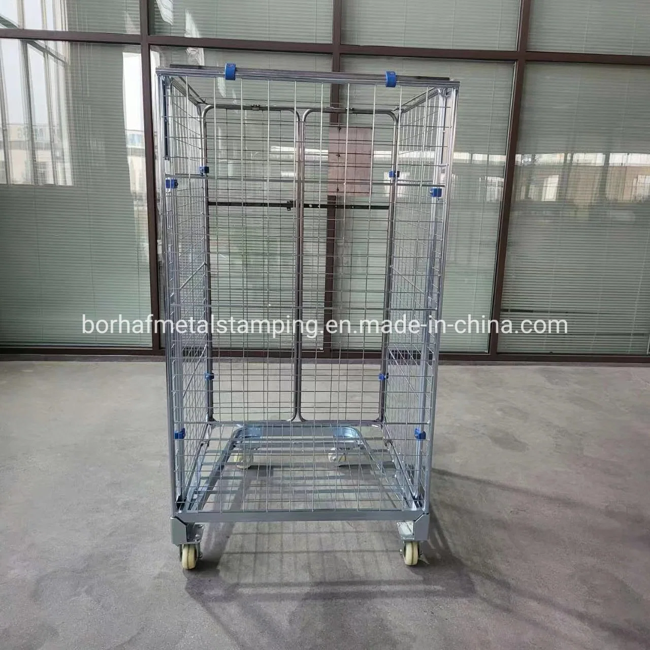 Portable Logistics Industrial Warehouse Nestable Steel Metal 2 Sides Roll Container