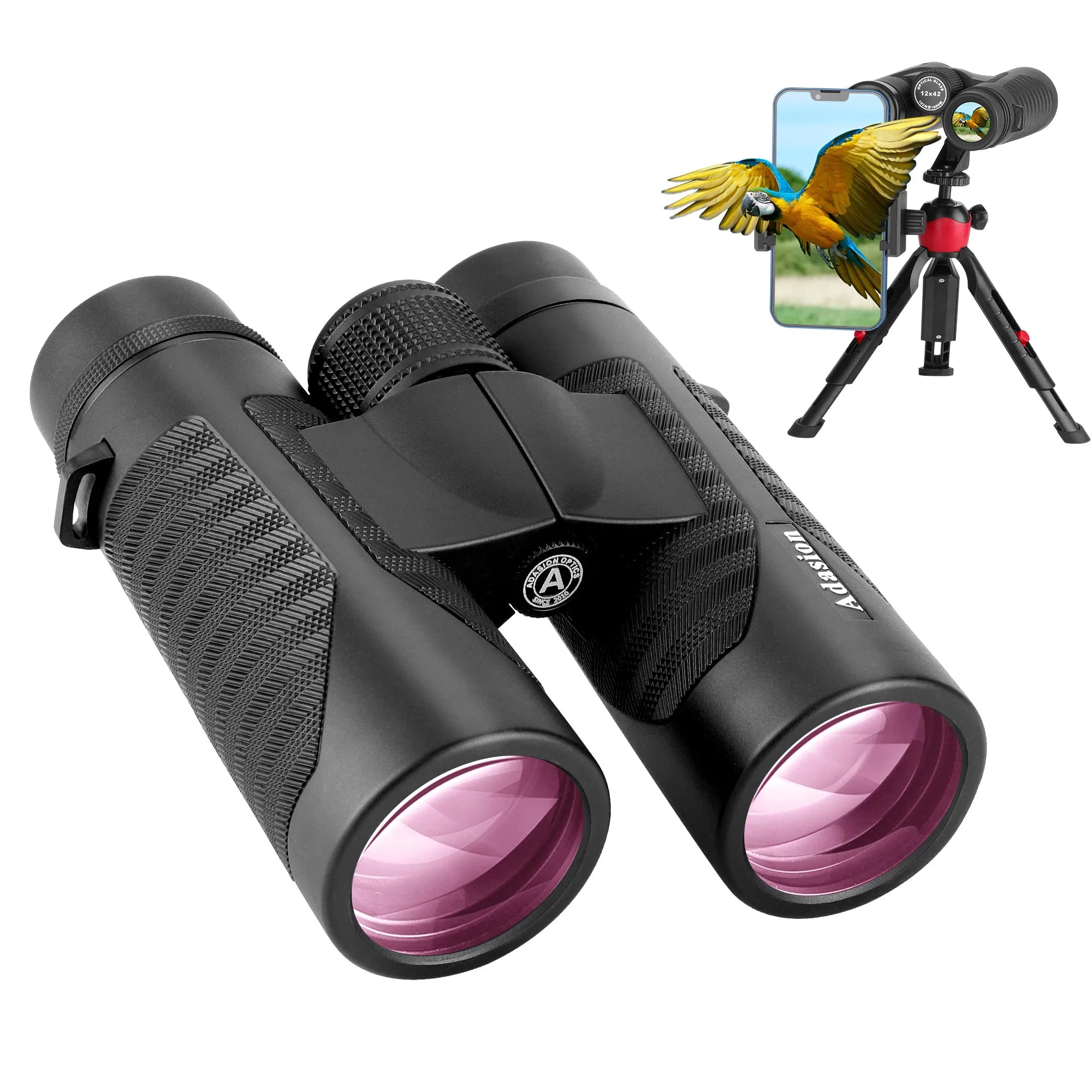 12X42 HD Binoculars for Adults with Universal Phone Adapter Telescopes Scope