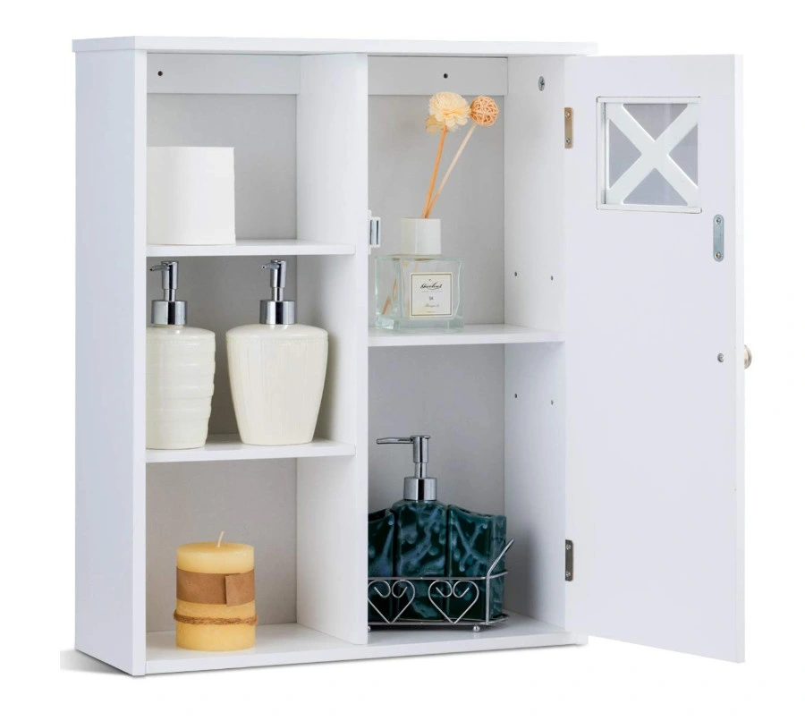 Bathroom Cabinet, Wall-Mounted W/Single Door & Open Shelves Modern Storage Cabinet Multipurpose Organizer