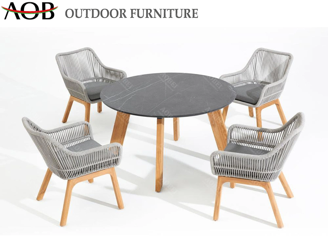 Commercial Grade Teak Wood Rope Outdoor Furniture Dining Table and Chair