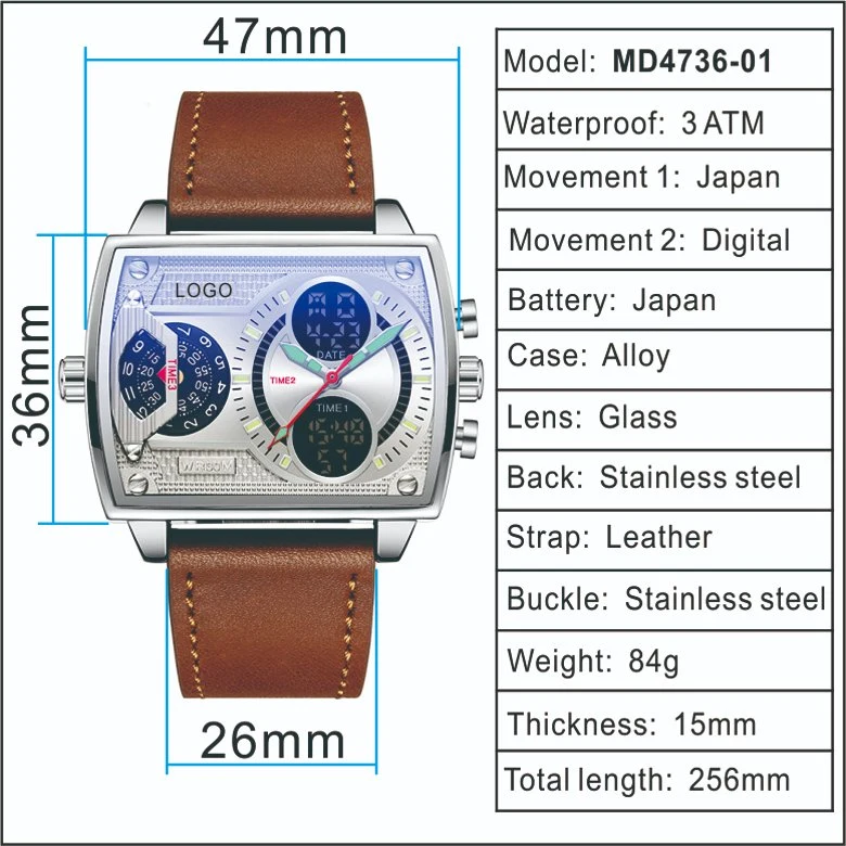 Hot Selling Leather Band Luxury Stainless Steel Case Men Watches