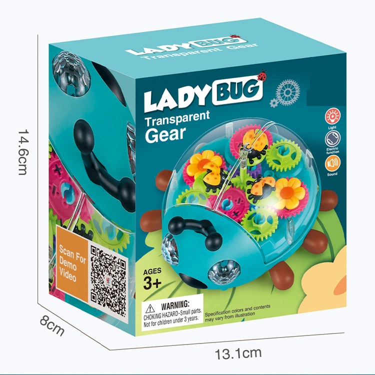 New Arrival Universal Wheel 360 Degree Rotation Plastic Ladybug Insect Toy Transparent Gear Beetle with Light and Music