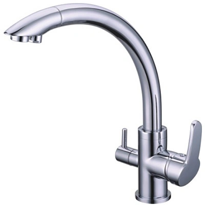 Landonbath cromada superfície água filtro 3 vias cozinha pia faucet Punho único furo frio/água quente latão moderno escovado