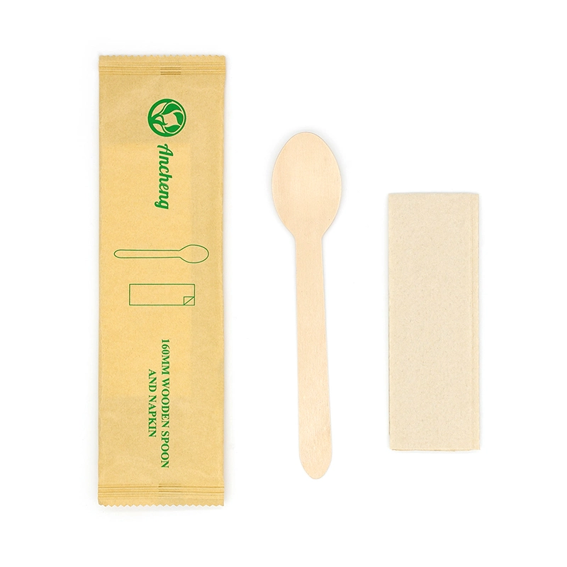 Wood Disposable Cutlery Set 16cm with Craft Paper