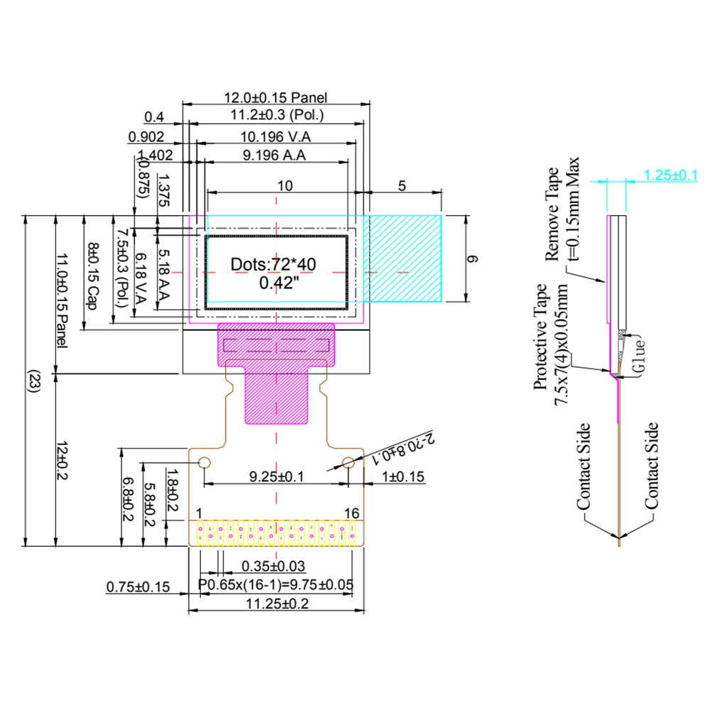 0.42-дюймовый OLED-модуль 72*40 SPI I2C интерфейс 16-контактный ЖК-дисплей