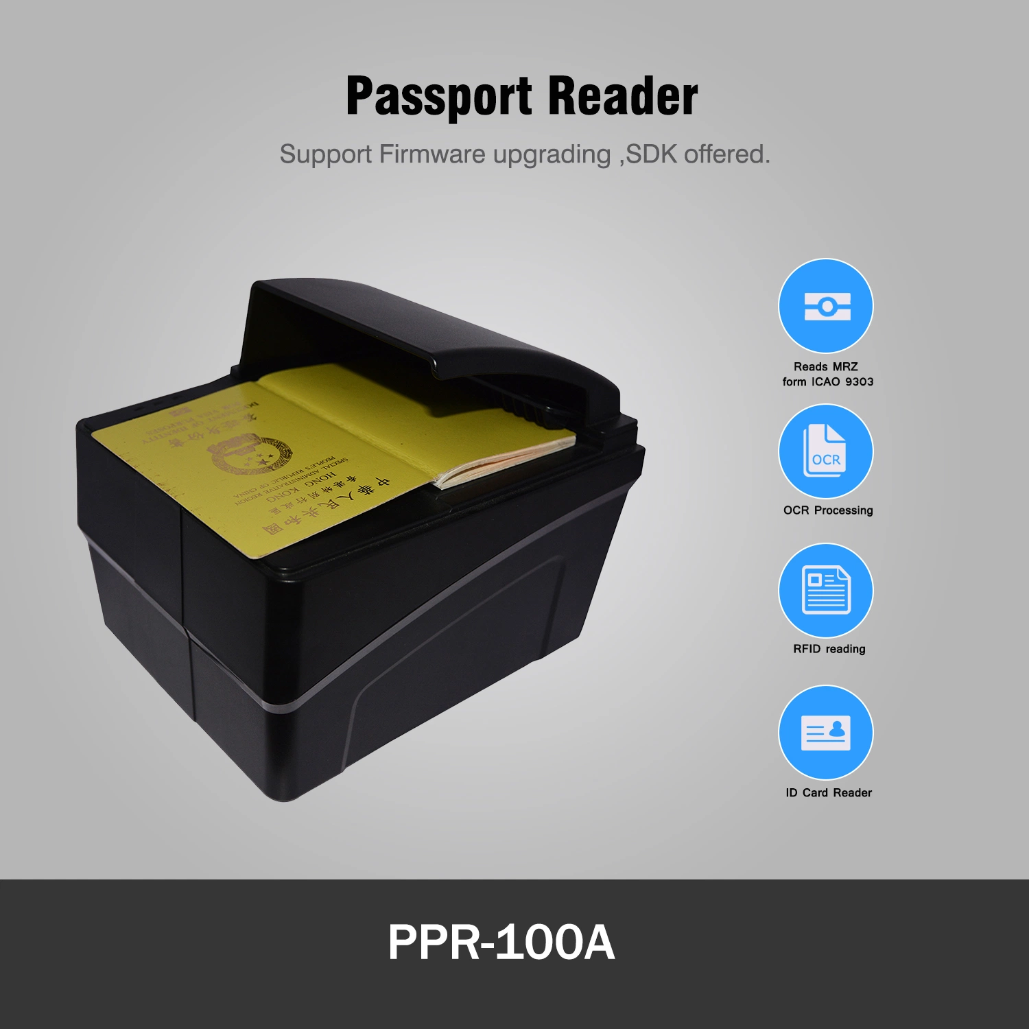 Icao9303 procesamiento OCR estándar de disparador automático con iluminación múltiple de imagen UV de ir visual Lector de pasaportes baratos (PPR100A)