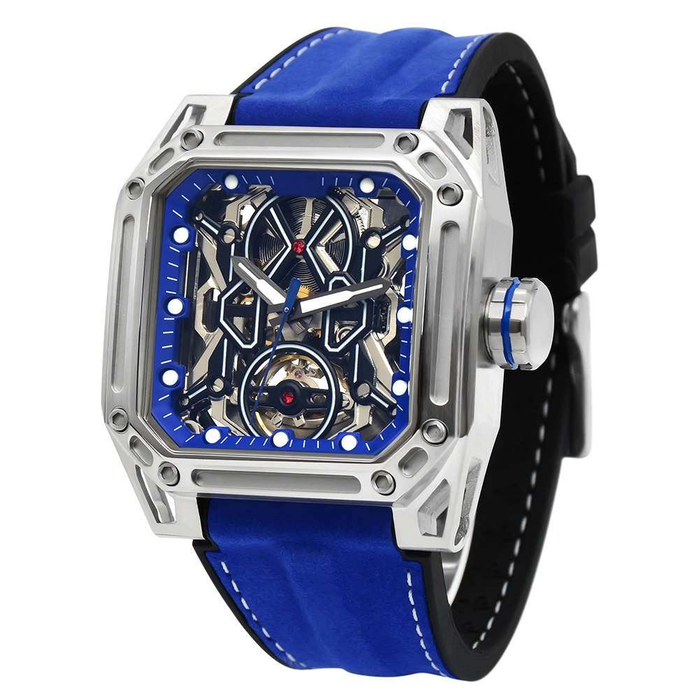 Bewell Fashion Popular Top Brand Stainless Steel with Genuine Leather Strap Skeleton Luminous Men Wrist Automatic Watch