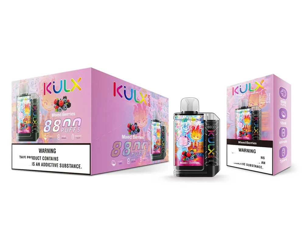 OEM / ODM Kulx Bar Einweg E Zigaretten Vape Starter Kit vorgefüllt Pod 2% 3% 5% 18ml 650 mAh Akku Vape Pen 8800 Puffs