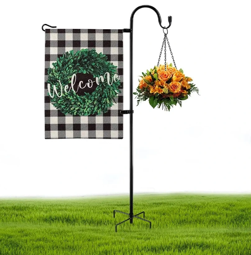 Garden Flag Holder Stand with Shepherd Hook, 48" Weather-Proof Garden Flag Pole with Spring Stoppers and Flag Clip Garden Flag Stand with American Flag