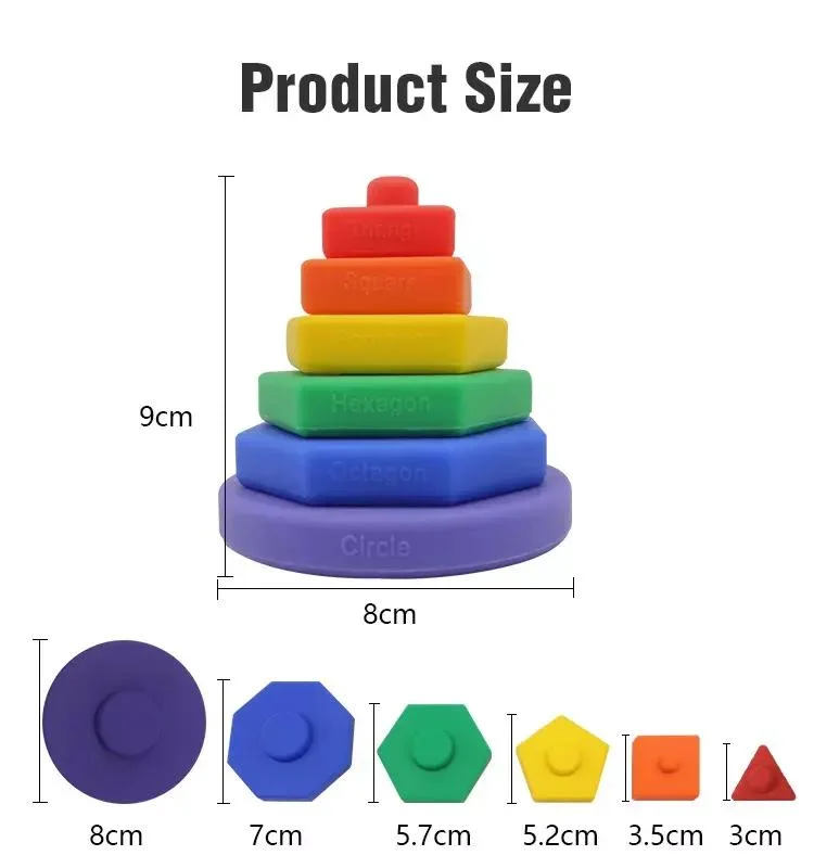 Silicone Food Grade BPA Free Rainbow Baby Stacking Toys