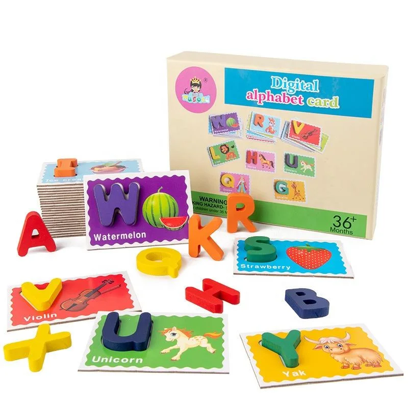 Children&prime; S Color Puzzle Wood Alphanumeric Cognition Card Children Fun Early Education Toys