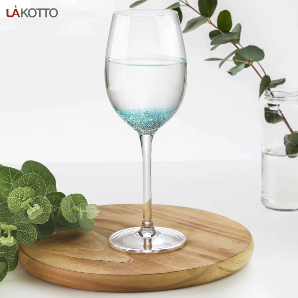 Alimentación de los fabricantes de vino en el hogar utensilios de cocina Hot Spot la venta de cristal con burbujas azul 340ml vaso de vino de cristal