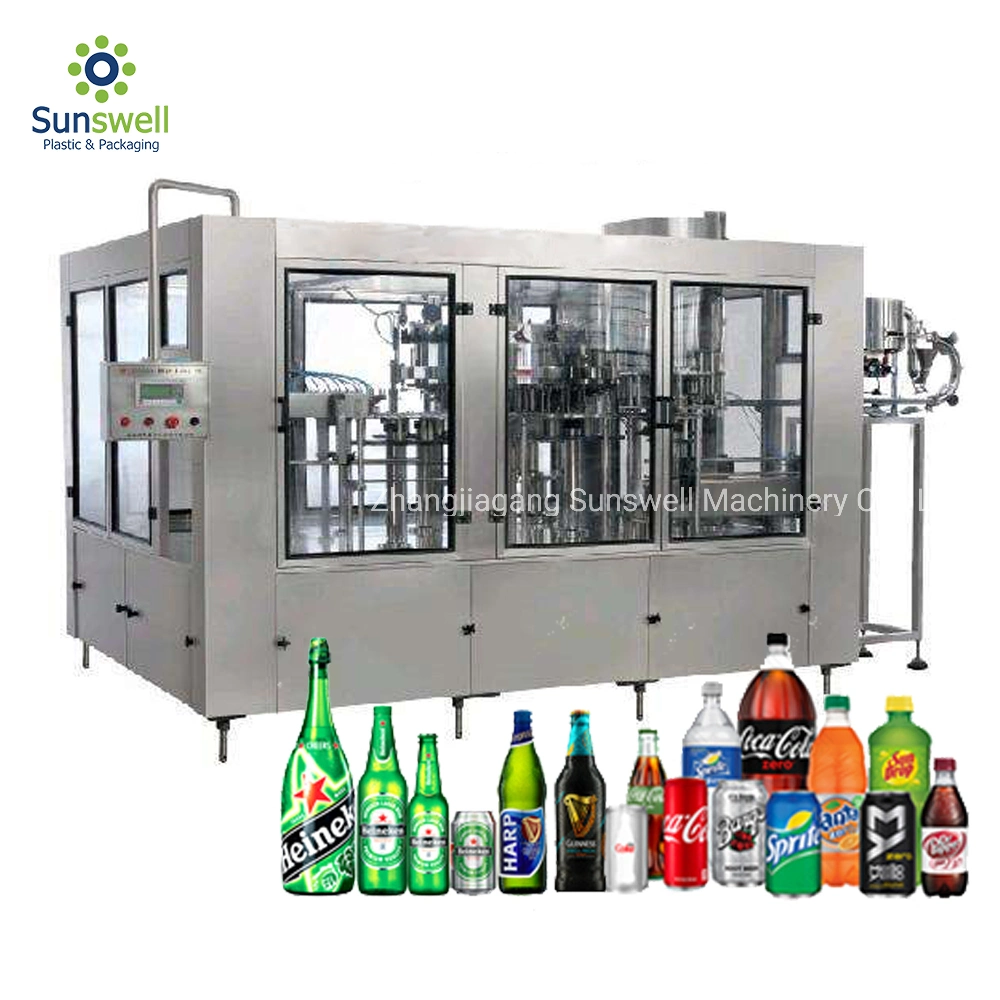Bebida carbonatada jugo automático de la lata de aluminio que hace la máquina embotelladora de agua potable de mineral de botella de plástico Máquina de Llenado