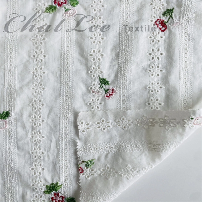 100%Cotton Lace Eyelet Embroidery with Tulip Embroidery Fabric for Girl Garment