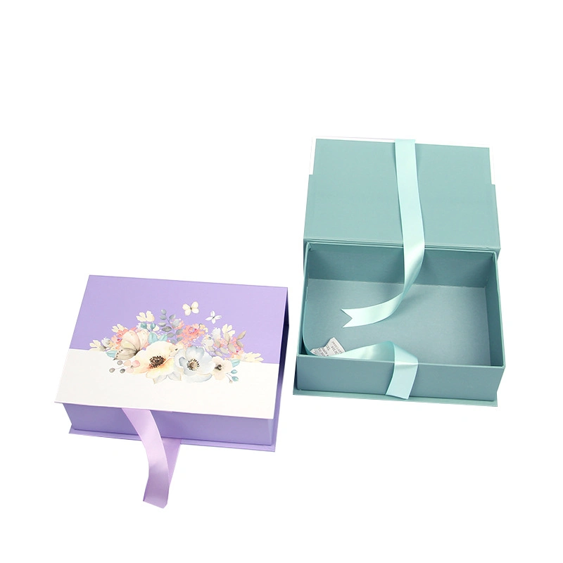 China Wholesale Custom Logo Printed Christmas Decoration Ribbon Closure Rigid Book Type Paper Packaging Gift Box