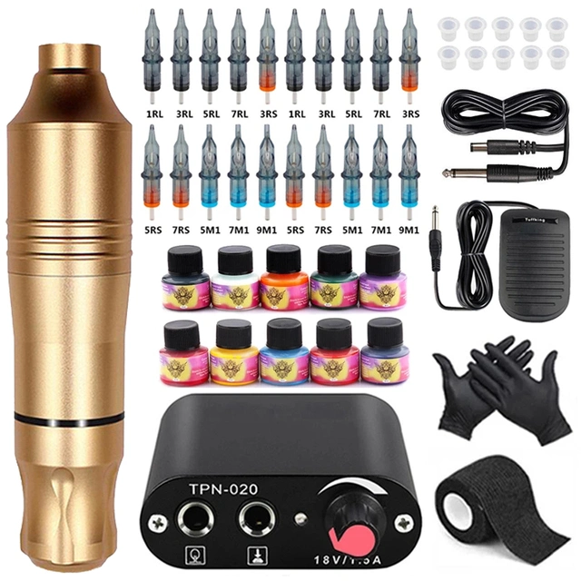 Máquina para tatuajes Tuffking Kits completos de alimentación tatuaje giratorio con los cartuchos de pistola agujas Tattoo Body Art