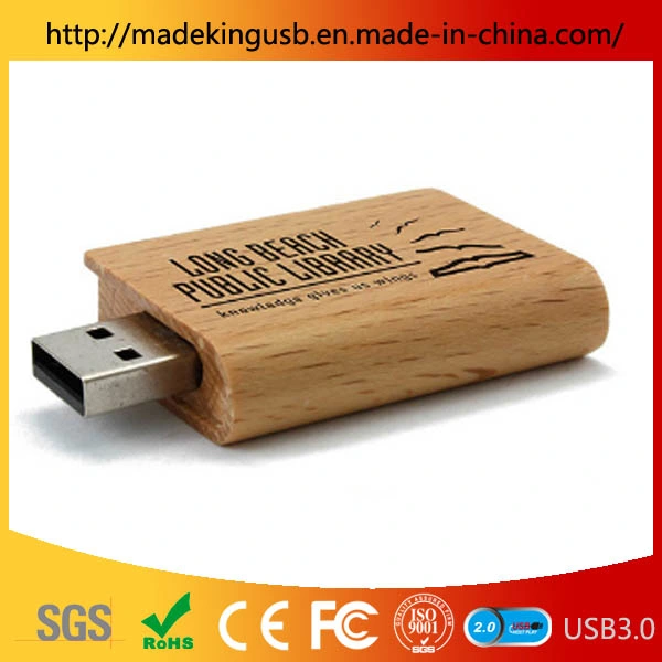 Precio al por mayor Popular Nuevo unidad Flash USB de madera giratorio de logotipo personalizado