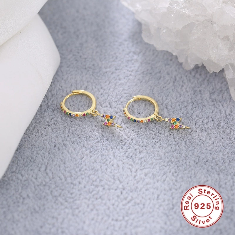 925 Sterling Silver Rainbow forme Flash d'éclairage avec de petits CZ Hoop Earring