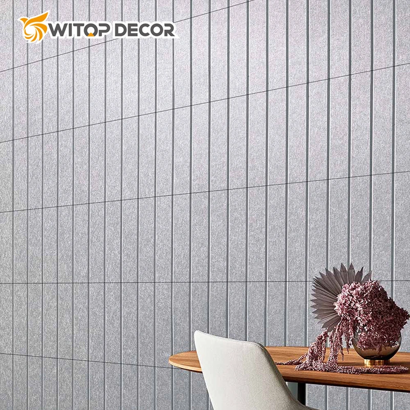 Decoração de madeira interior WPC Acoustic Wall Panel em grão laminado