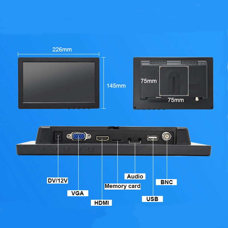 7-pulgadas LCD Monitor TFT Monitor CCTV Interfaz USB VGA BNC CC12V