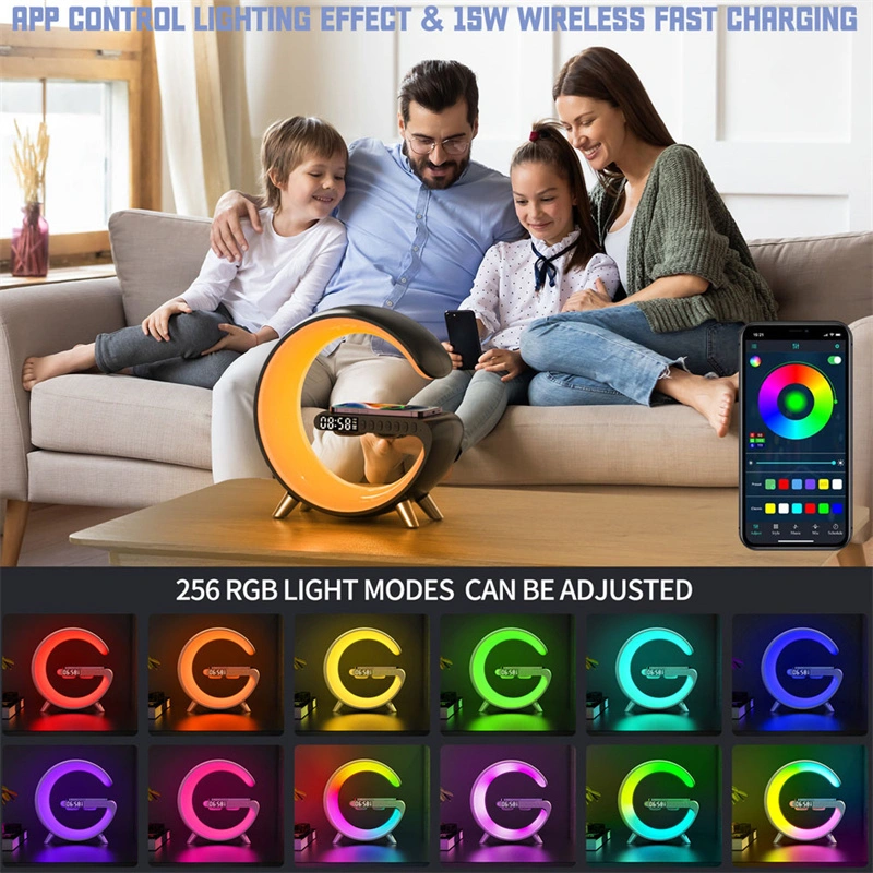 Smart LED Night Light APP Control RGB Atmosphere Desktop Lamp Wireless Charger Alarm Clock Speaker LED Lamp for Kids Room Decor Lighting