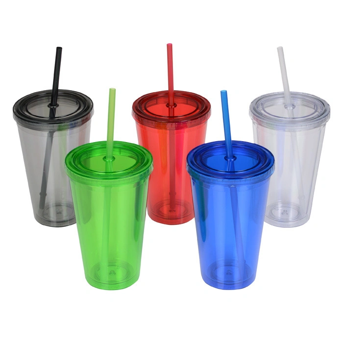 Wholesale/Supplier Heat Transfer Printing Logo Double Wall 16oz Custom Printing Clear Plastic Tumbler Water Bottle with Straw