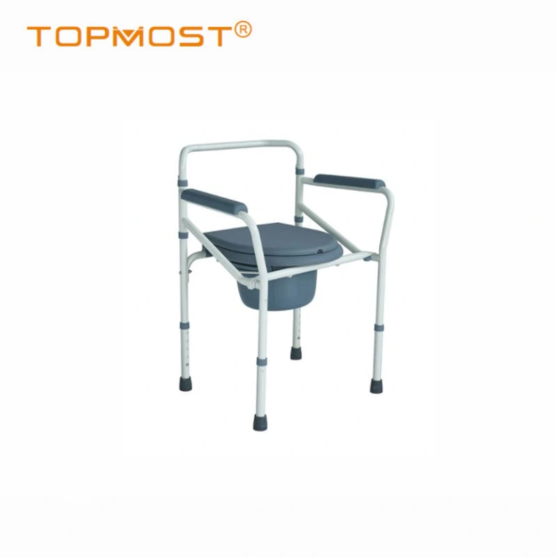 Rehabilitation Medical Equipment Steel Folding Commode Chair with Commode Bathroom