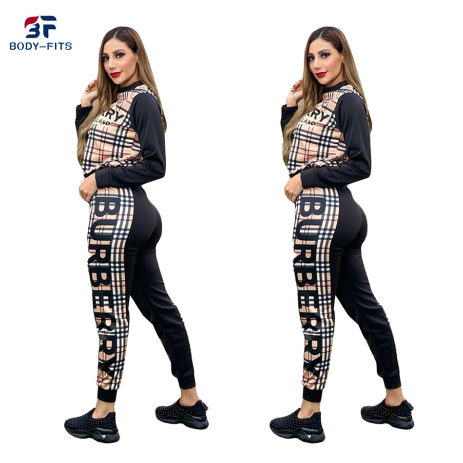 Women Brand Round Neck Designer Print Pants Set 2 Piece Jogging Suit