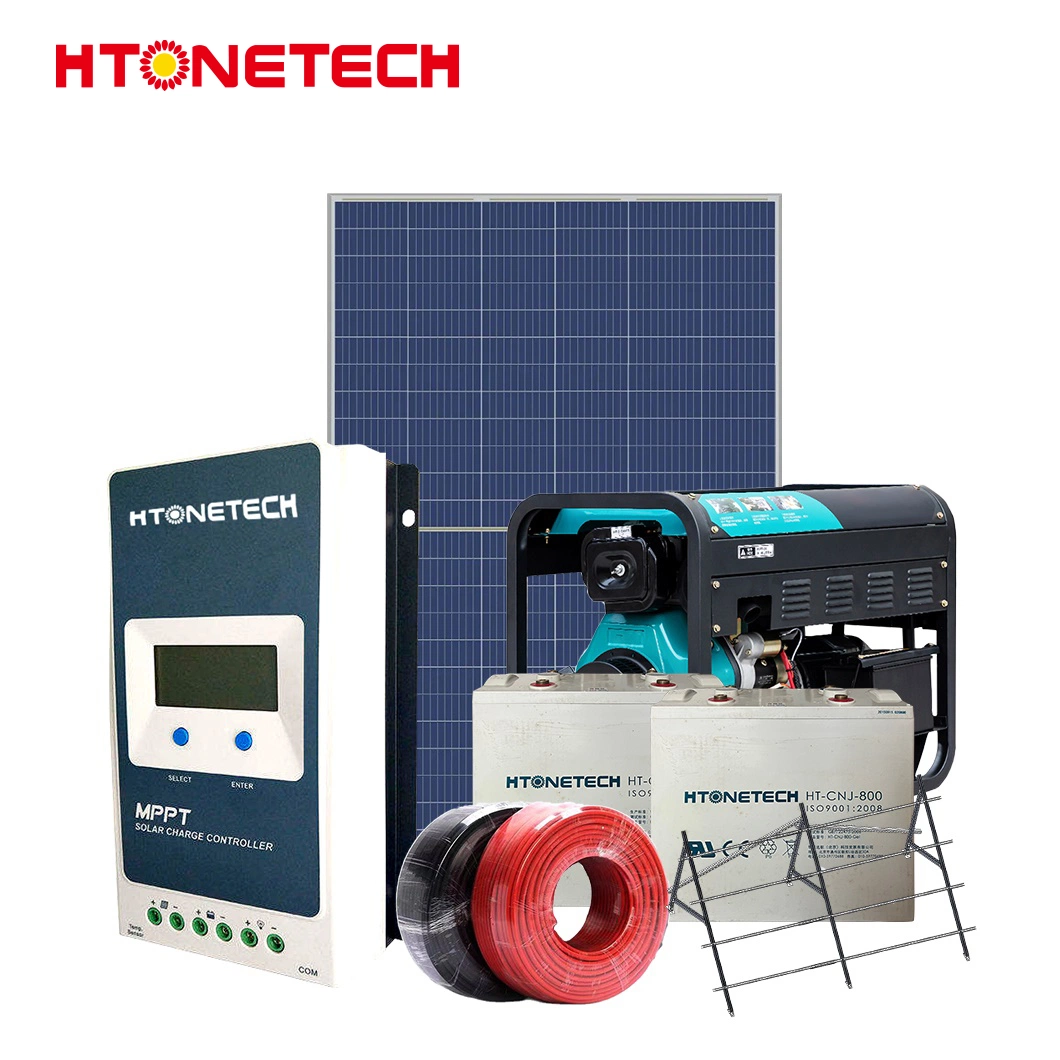 Htonetech 10 Kw off Grid Solar Power System China 8kw 10kw Solar Panel 150 Watt Mono Auto Start Diesel Generator 10 Kw Solar System Hybrid Lithium Ion System