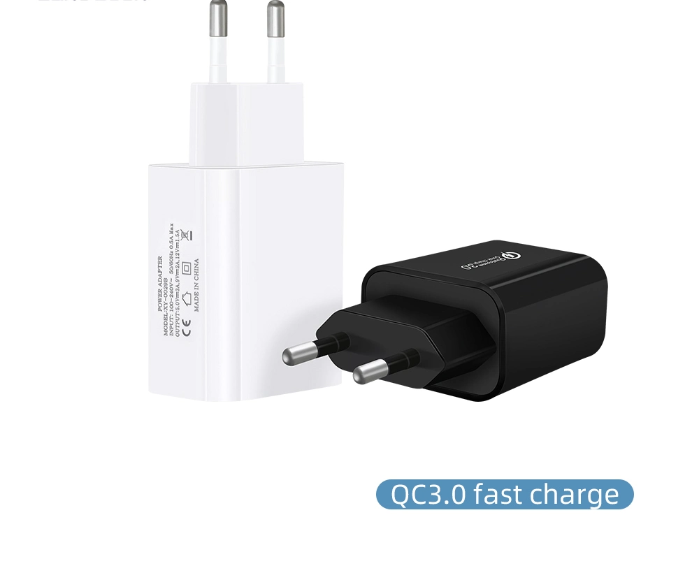 QC3.0 EU Single Port USB Charger 5V 9V 12V Smart Phone Fast Charger European Standard Plug Charger