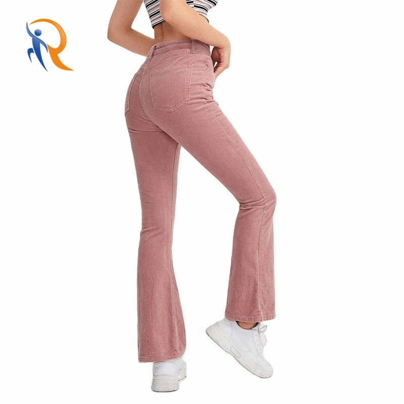 High Quality Regular Fit Zipper Fly High Waist Flare Leg Elegant Corduroy Women&prime; S Pants & Trousers