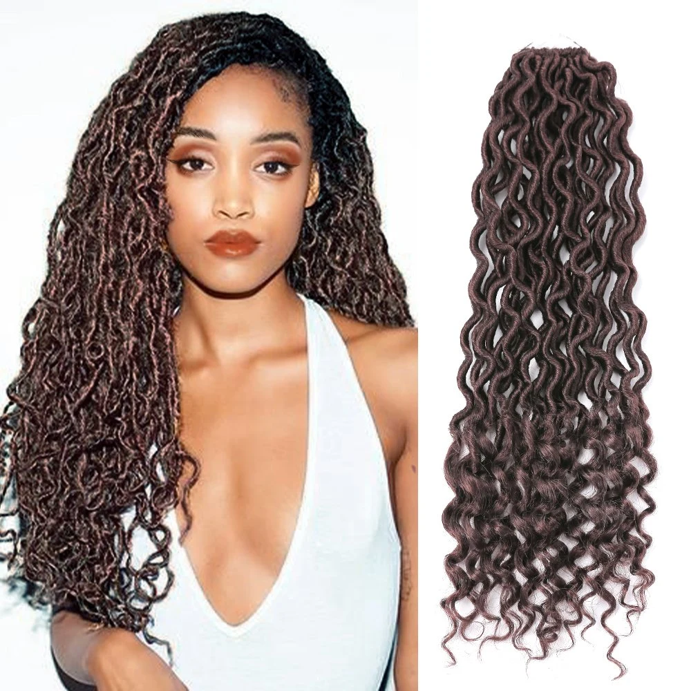 20 Inch Soft Synthetic Hair Extension Goddess Locs Crochet Hair Wavy Goddess Faux Locs Pre Looped Curly Locs Hair