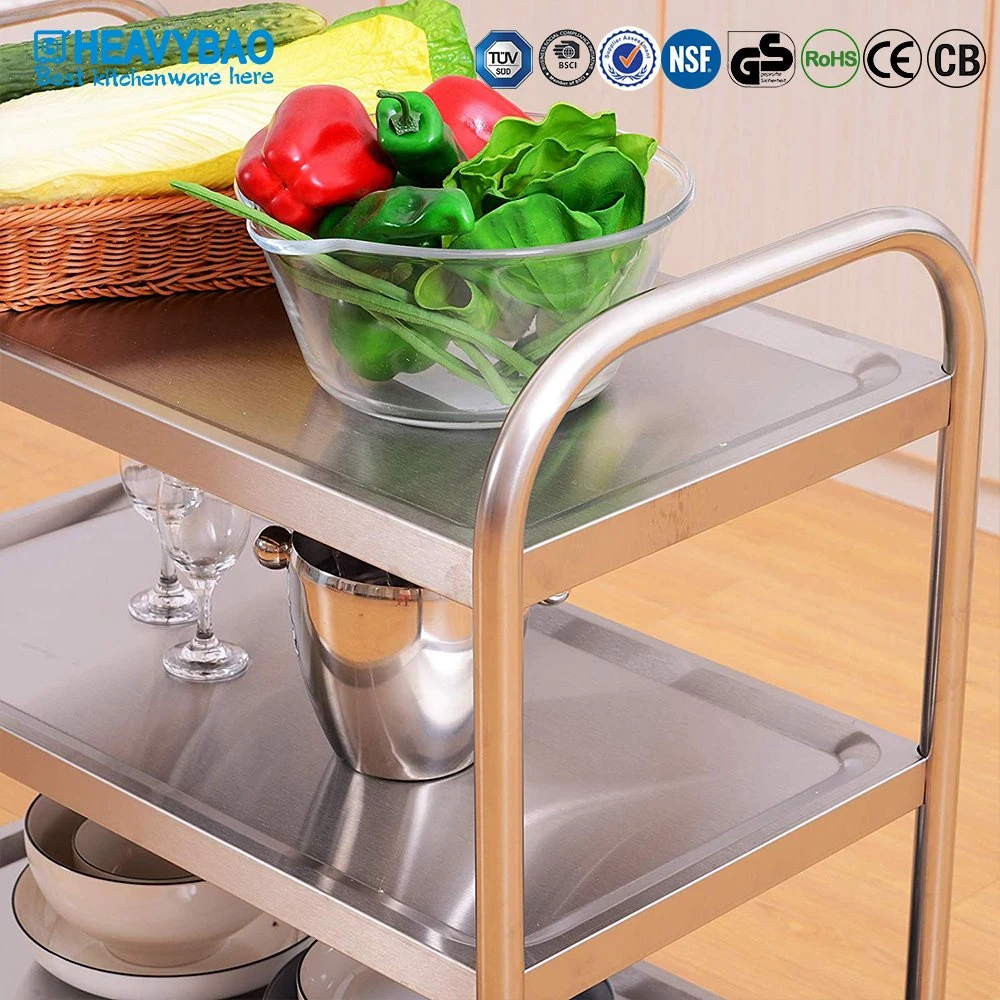 Heavybao Hospital Serving Equipment Stainless Steel Serving Mobile Delivery Trolley Cart