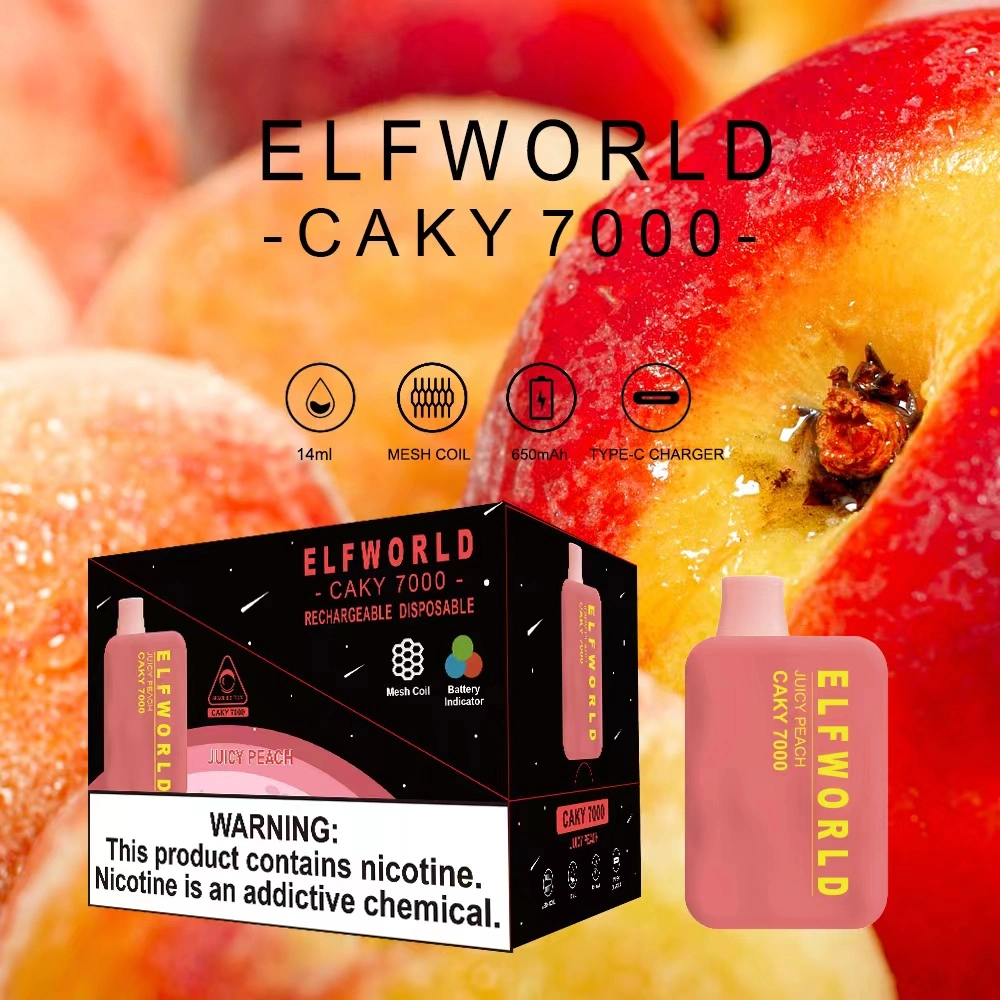 Elf World Puff Wholesale/Supplier I Electronic E Cigarette Bar 7000 Puffs Disposable/Chargeable Vape 14ml 0% 2% 3% 5% Nicotine Salt E Liquid Replaceable Pod System Vapes Caky 7000