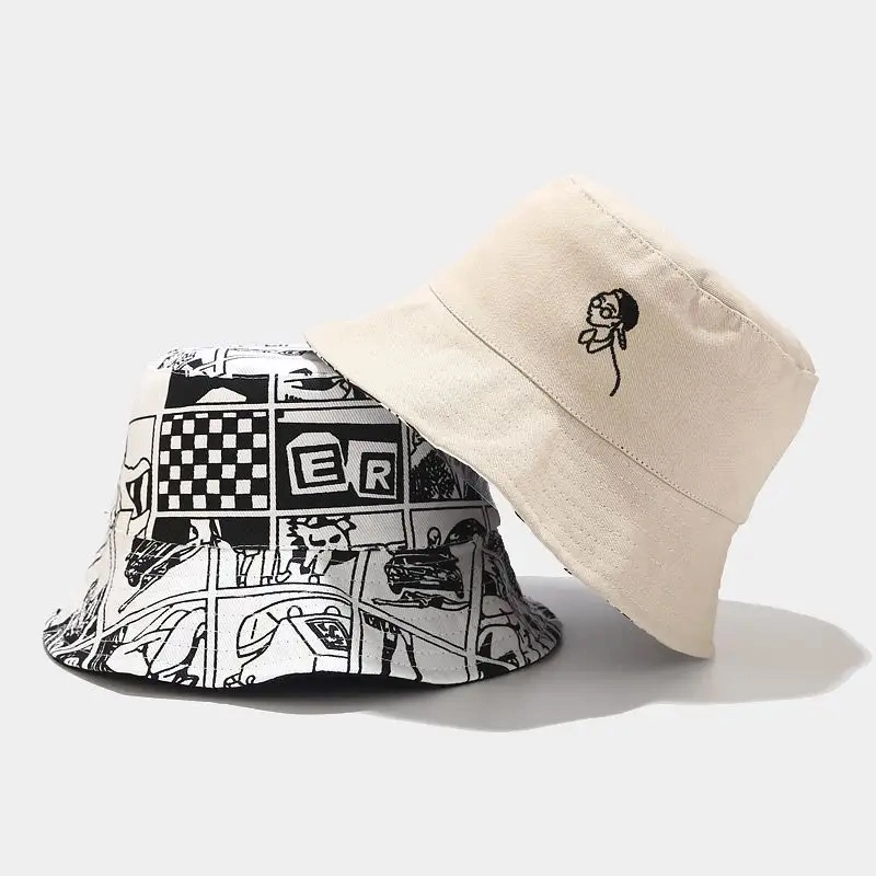 OEM Polyester Woven Label Logo Sublimation Printed Custom Reversible Bucket Hat