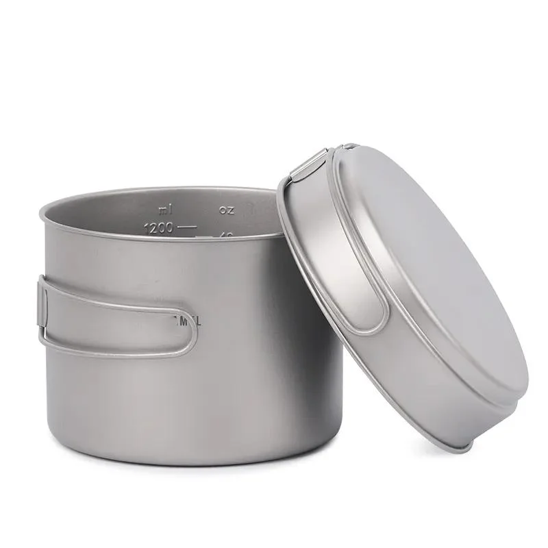 1600ml Titanium Pot + 500ml Pot Super Light Outdoor Camping Cookware