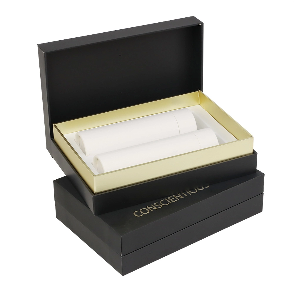 Firstsail Luxury Customized Cosmetic Black Lid and Base Box Skin Care Toner Perfume Bottle Rigid Cardboard Gift Paper Box Packaging