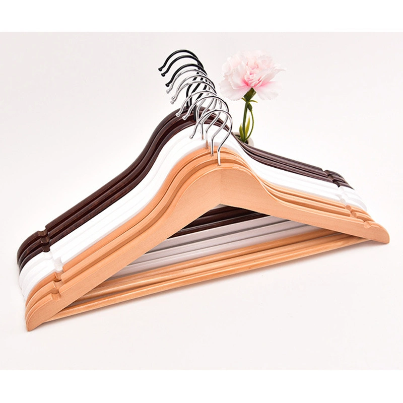 A Grade Wooden Top Clothes Hangers with Wood Pants Bar in Natural/Dark Brown/Red Mahogany/Cherry/Walnut/White/Black for Adult/Kids Shirt/Coat/Suit/Skirt/Blouse