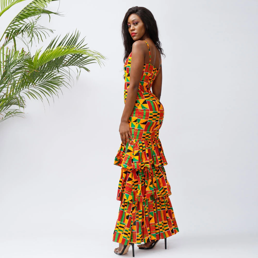 2021 African Fabric Wax Printing Frauen Maxi Sexy Kleid Party Verschleiß