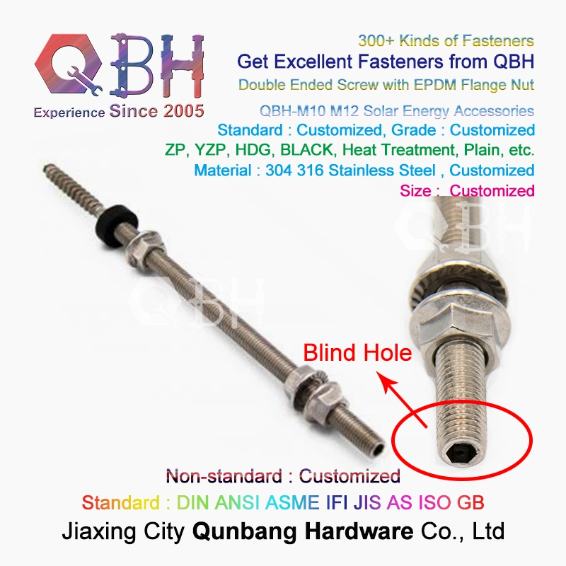 Qbh Customized Replacement Solar Rack Bracket Mounting Double End Machine Thread & Wood Thread Flange Nut EPDM Washer Stud Solid Holeless Screw Repairing Parts