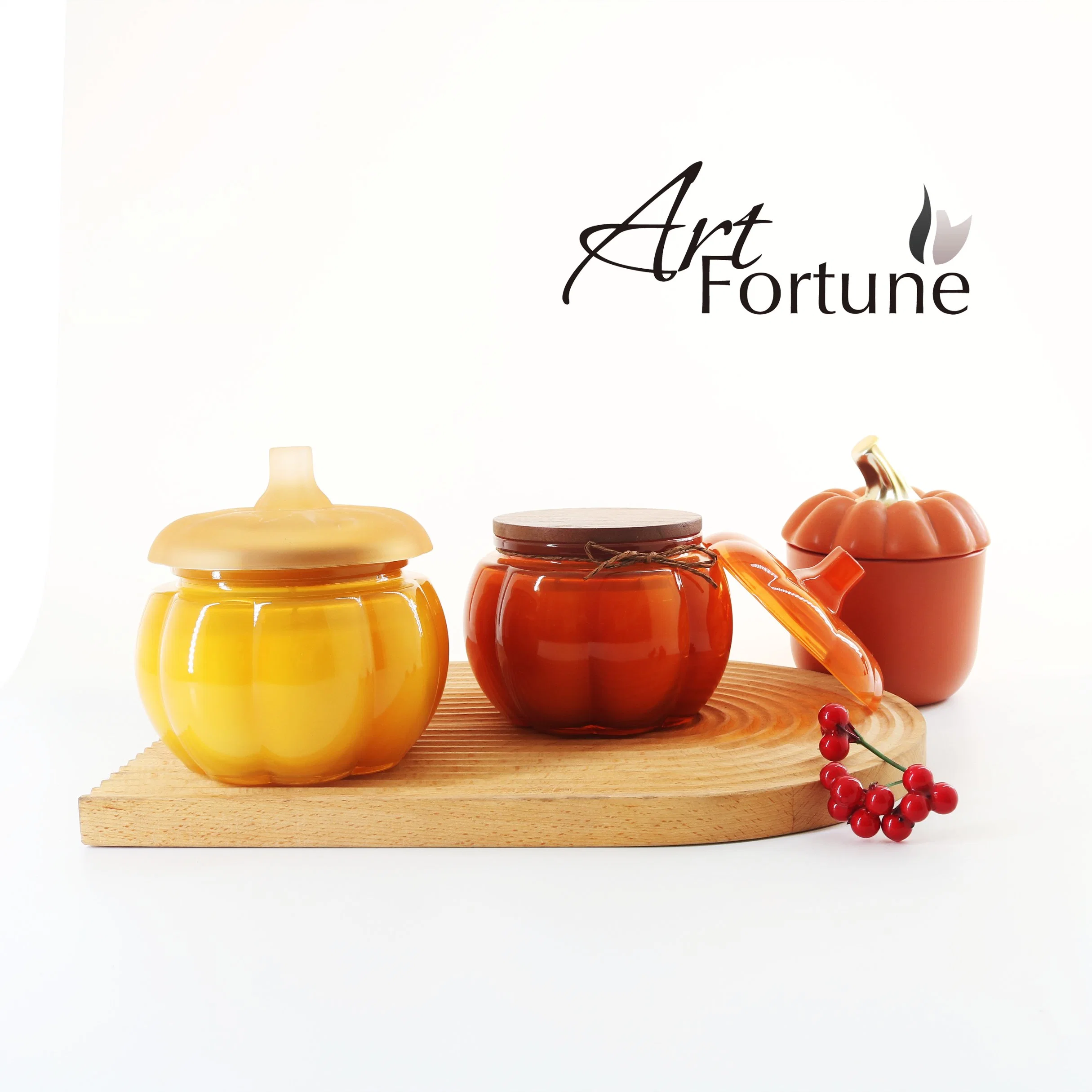 Vela perfumada de vidrio de calabaza de alta calidad con tapa de madera para Decoración del hogar