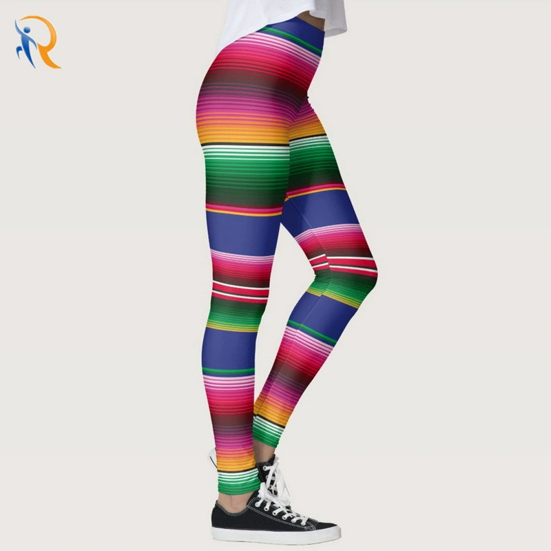 Women Fashion Sexy High Bounce Training Rainbow Line Print Leggings Fitness Exercise Yoga Pants