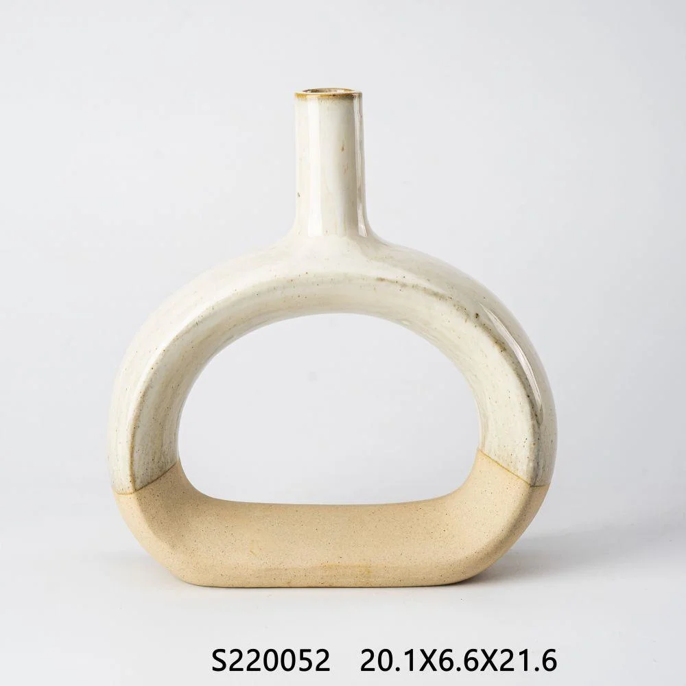 Glazed and Exposed Stoneware Cutout Vase Ceramic Flower Vase, Ring Vase, Donut Vase Handmade Vase for Gift and Decoration