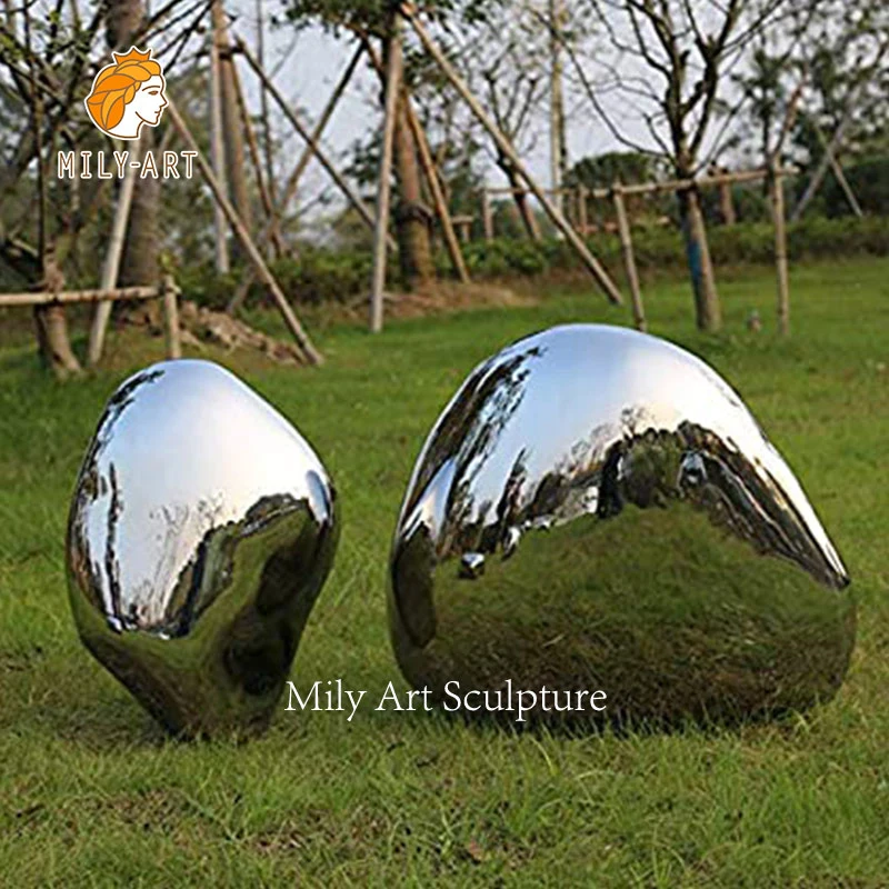 Outdoor Sculpture Stainless Steel Statue Geometric Stone Shape Sclpture